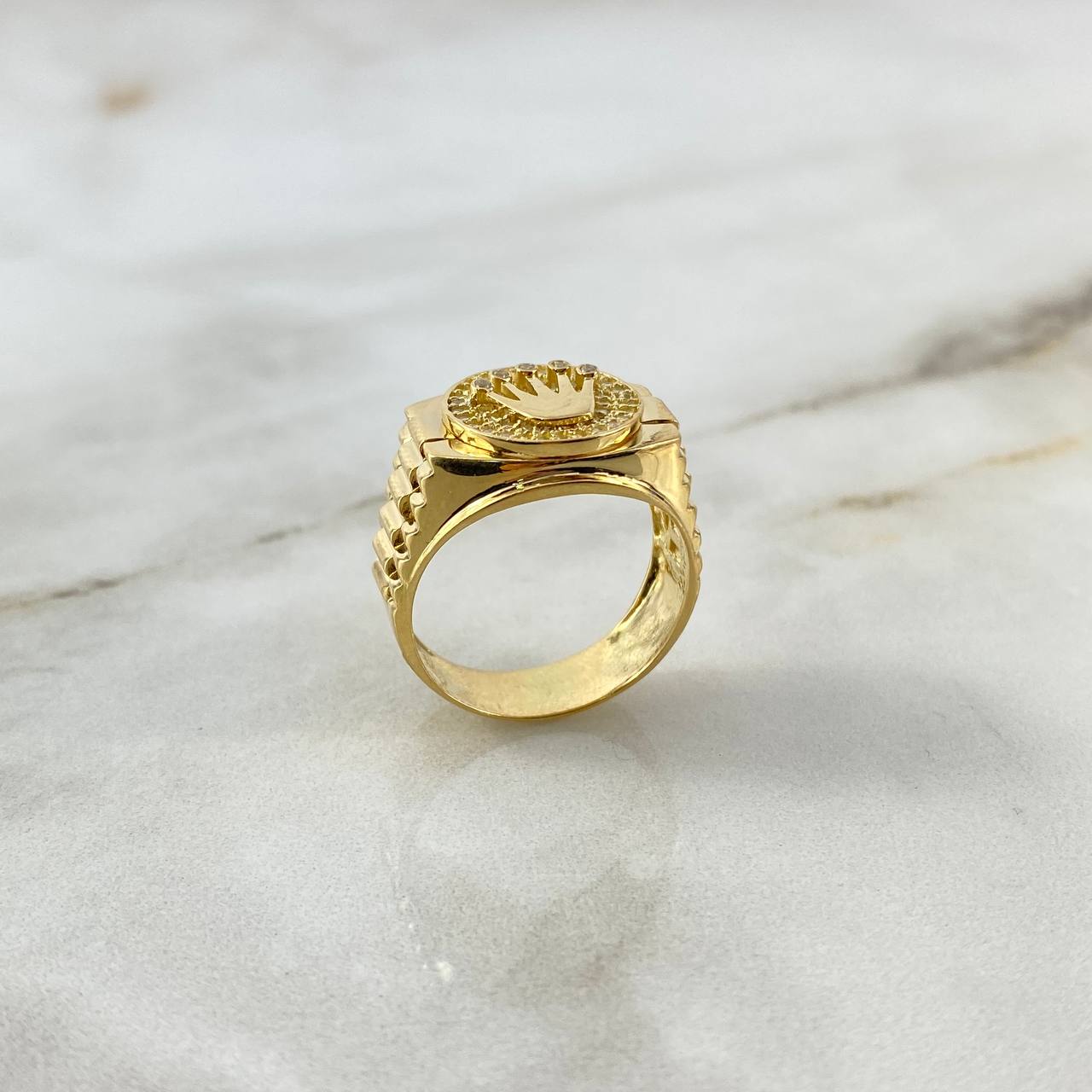 Anillo Correa Corona RX 7.15gr / T7 1/2 / Circones Blancos Oro Amarillo ©