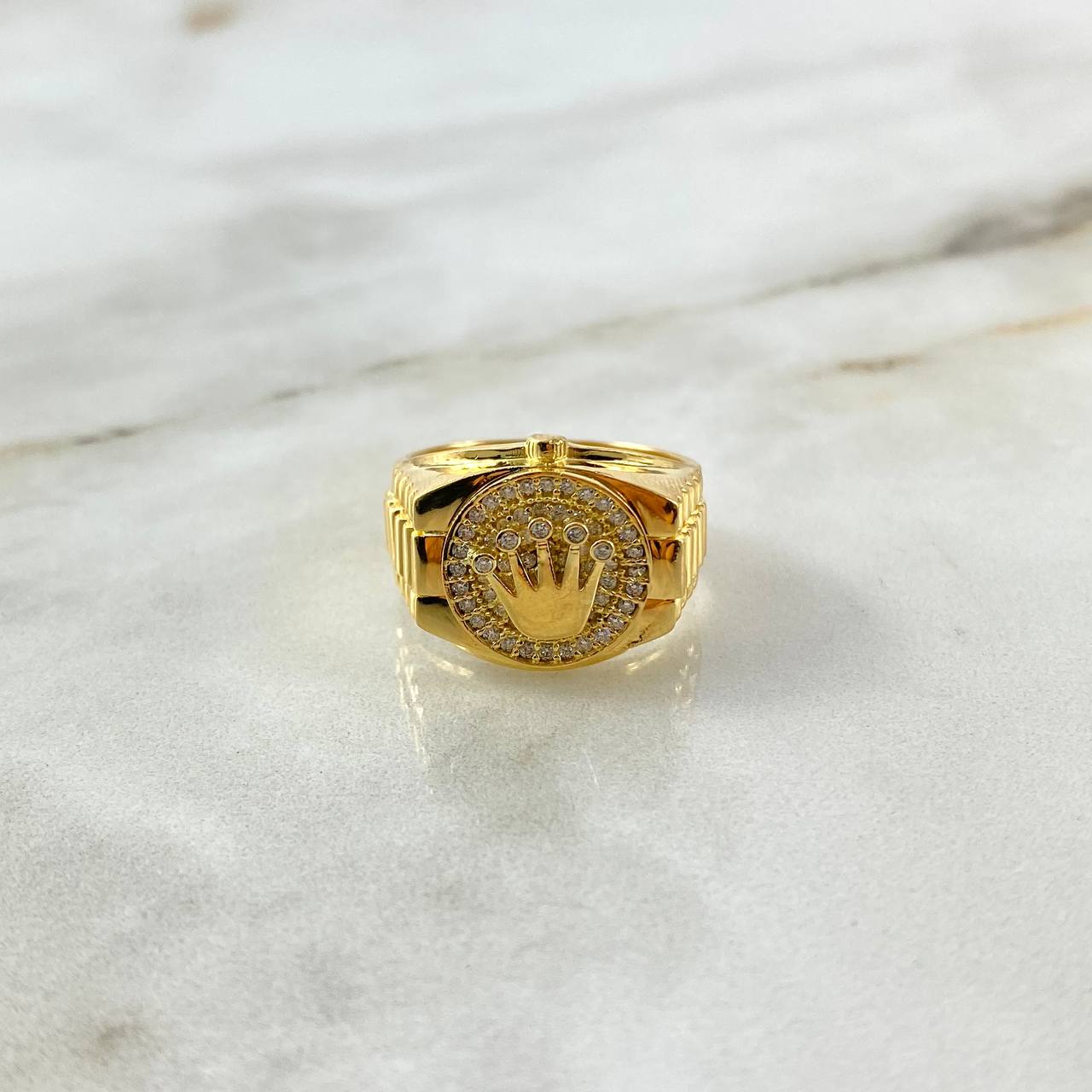 Anillo Correa Corona RX 7.15gr / T7 1/2 / Circones Blancos Oro Amarillo ©