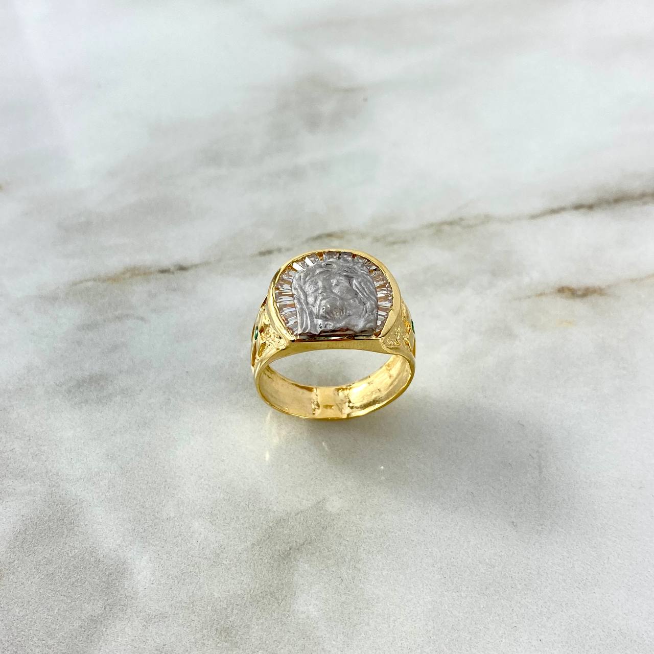 Anillo Jesus 7.5gr / T9 1/2 / Circones Blancos Verdes Dos Oros Amarillo Blanco ©