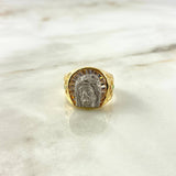 Anillo Jesus 7.5gr / T9 1/2 / Circones Blancos Verdes Dos Oros Amarillo Blanco ©