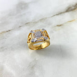 Anillo Cuadrado Cruz 11.5gr / T8 3/4 / Circones Blancos Dos Oros Amarillo Blanco ©