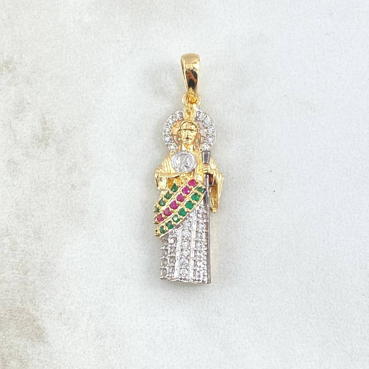 Dije San Judas 4.5gr / 3.6cm / Circones Blancos Verdes Fucsias Dos Oros Amarillo Blanco 18K