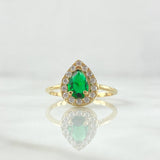 Anillo Solitario Halo Gota 2gr / T5 3/4 / Circones Blancos Verde Oro Amarillo 18K
