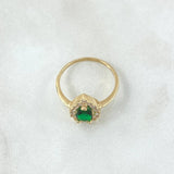 Anillo Solitario Halo Gota 2gr / T5 3/4 / Circones Blancos Verde Oro Amarillo 18K