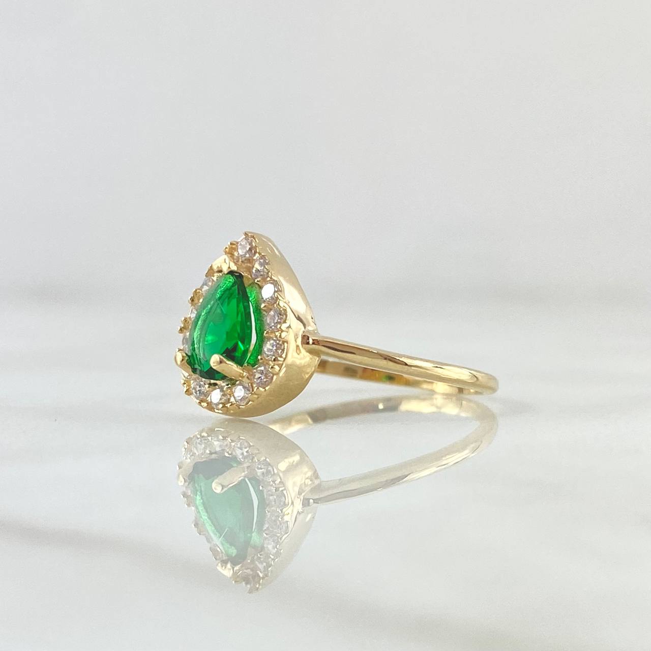 Anillo Solitario Halo Gota 2gr / T5 3/4 / Circones Blancos Verde Oro Amarillo 18K