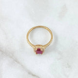 Anillo Solitario Halo Rectangular 2.5gr / T6 1/4 / Circones Blancos Fucsia Oro Amarillo 18K
