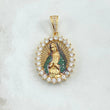 Dije Virgen Maria Eleusa 9.2gr / 4cm / Circones Blancos Verdes Oro Amarillo 18K