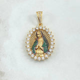 Dije Virgen Maria Eleusa 9.2gr / 4cm / Circones Blancos Verdes Oro Amarillo 18K