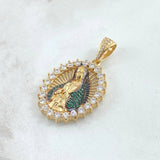 Dije Virgen Maria Eleusa 9.2gr / 4cm / Circones Blancos Verdes Oro Amarillo 18K