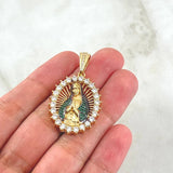 Dije Virgen Maria Eleusa 9.2gr / 4cm / Circones Blancos Verdes Oro Amarillo 18K