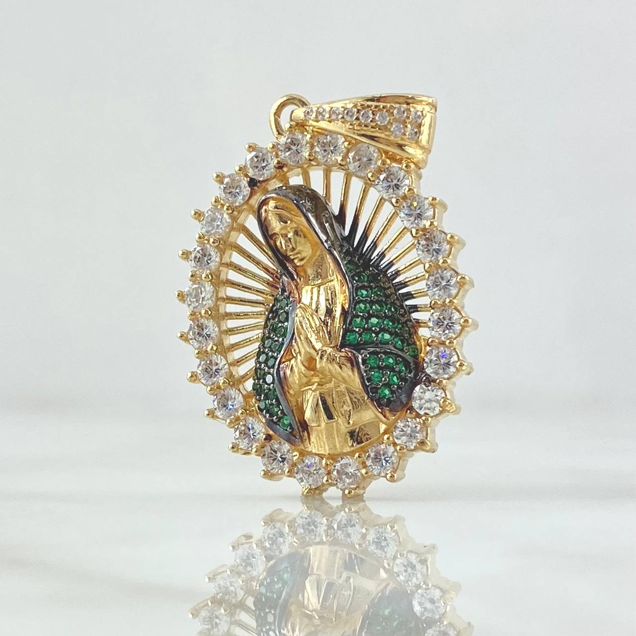 Dije Virgen Maria Eleusa 9.2gr / 4cm / Circones Blancos Verdes Oro Amarillo 18K
