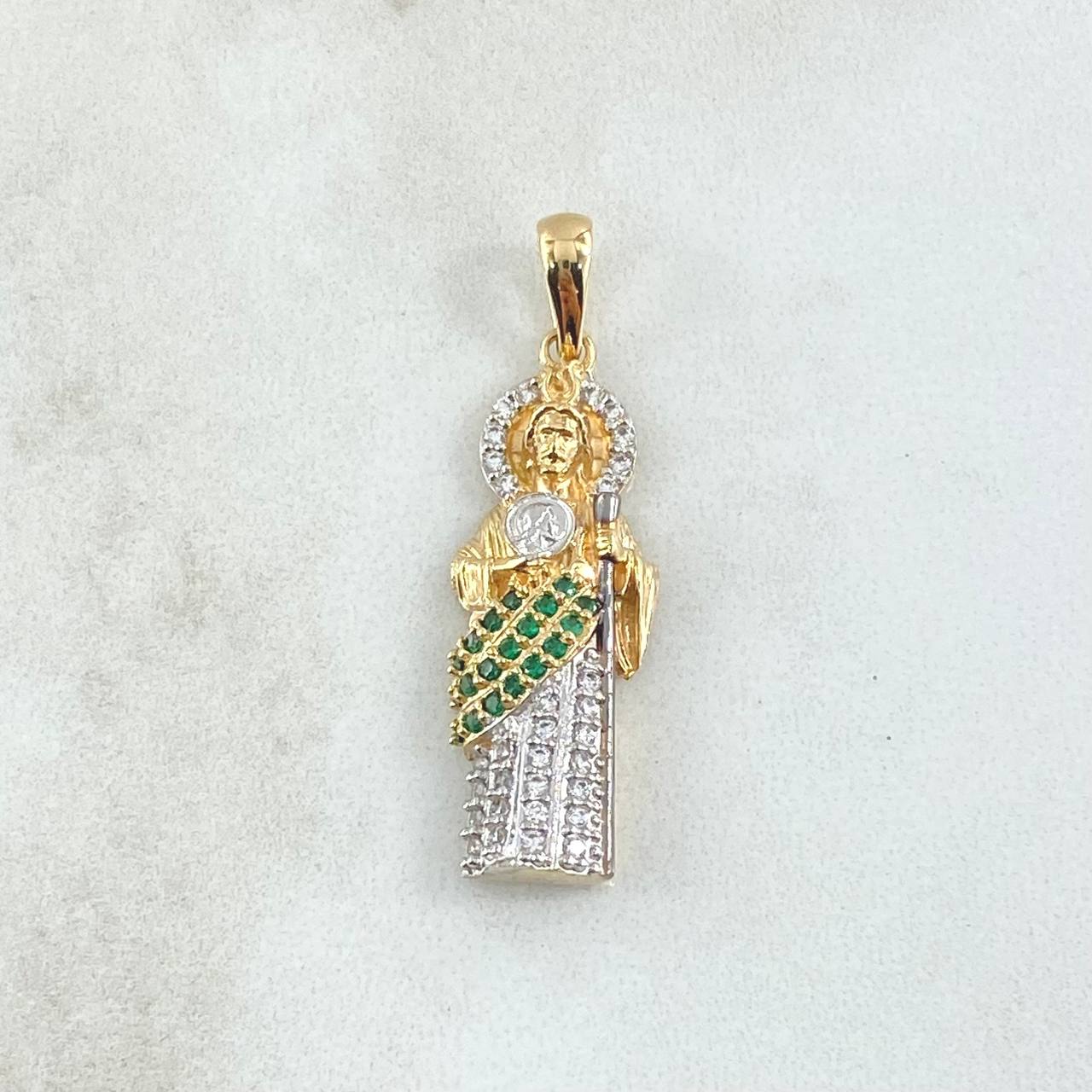 Dije San Judas 4.4gr / 3.6cm / Circones Blancos Verdes Dos Oros Amarillo Blanco 18K