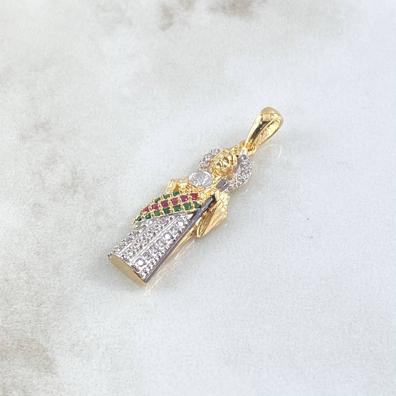 Dije San Judas 4.5gr / 3.6cm / Circones Blancos Verdes Fucsias Dos Oros Amarillo Blanco 18K