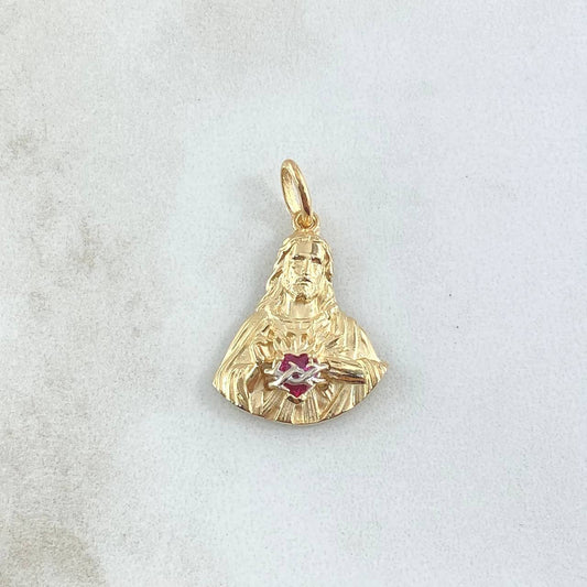 Dije Sagrado Corazón De Jesús 2.95gr / 2.6cm / Circon Fucsia Oro Amarillo 18K