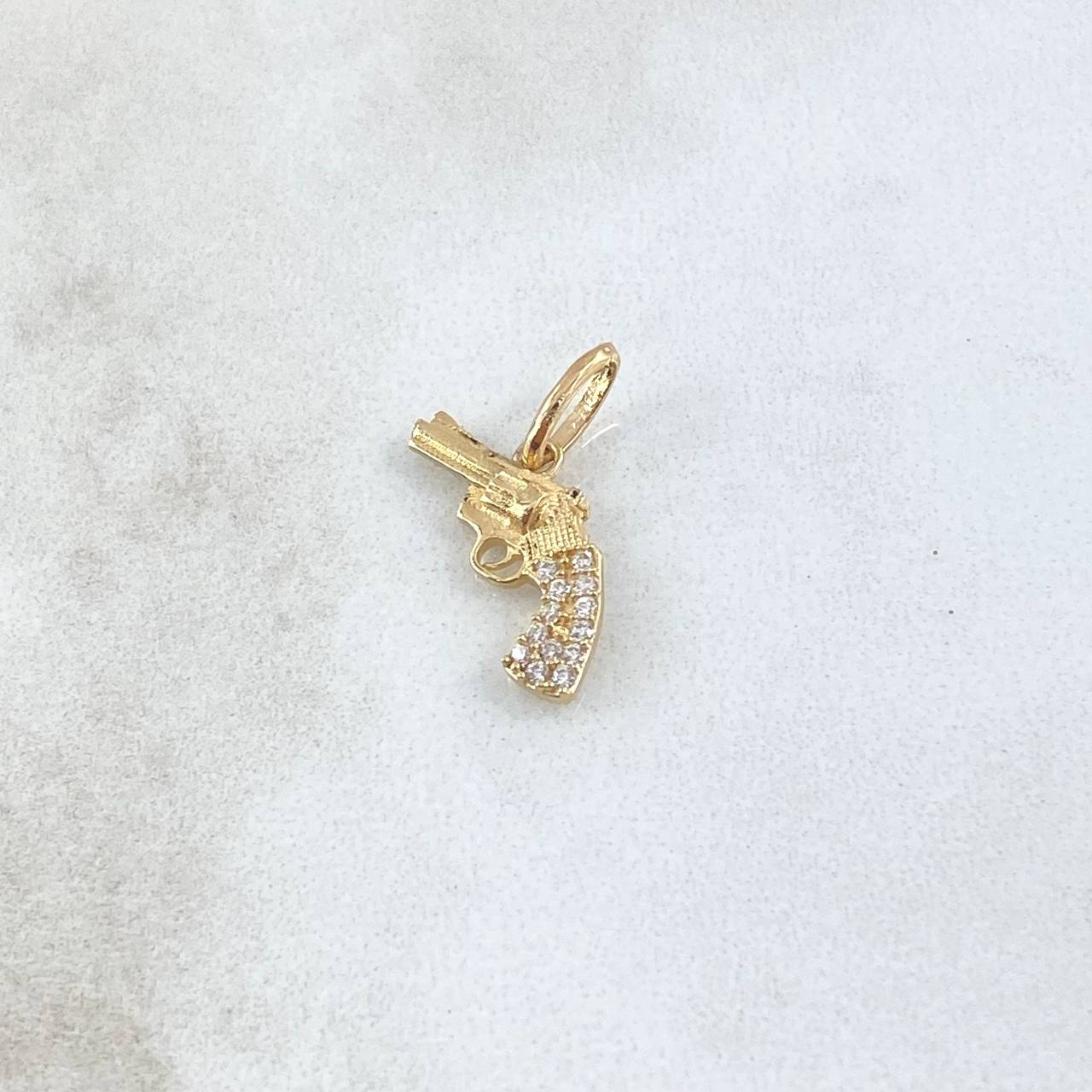 Dije Revolver 1.1gr / 2cm / Circones Blancos Oro Amarillo 18K ©