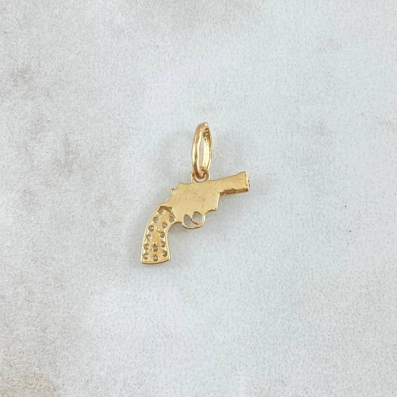 Dije Revolver 1.1gr / 2cm / Circones Blancos Oro Amarillo 18K ©