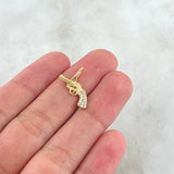 Dije Revolver 1.1gr / 2cm / Circones Blancos Oro Amarillo 18K ©