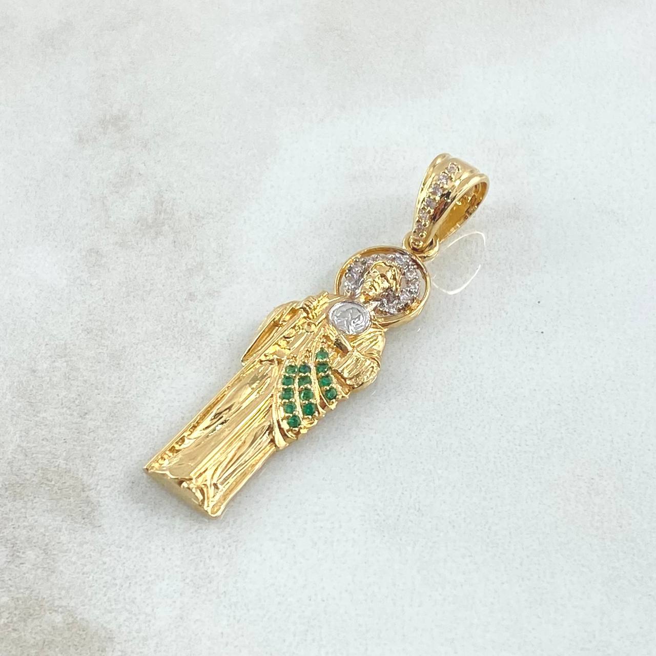 Dije San Judas 4.25gr / 4cm / Circones Blancos Verdes Dos Oros Amarillo Blanco 18K ©