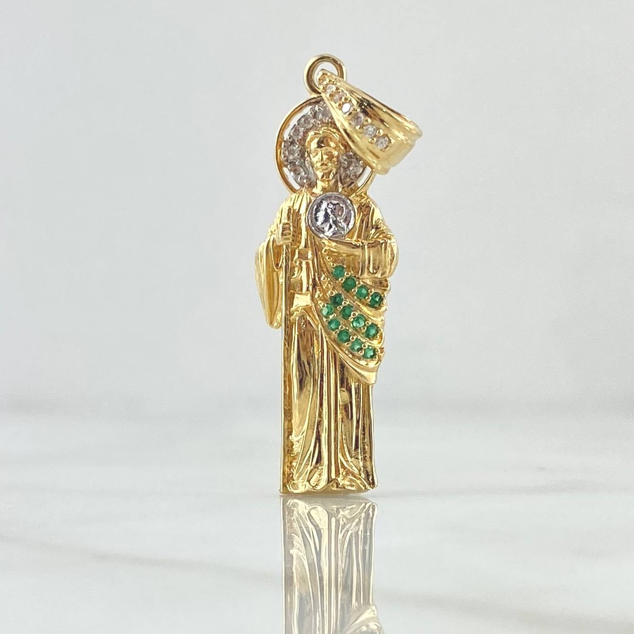 Dije San Judas 4.25gr / 4cm / Circones Blancos Verdes Dos Oros Amarillo Blanco 18K ©