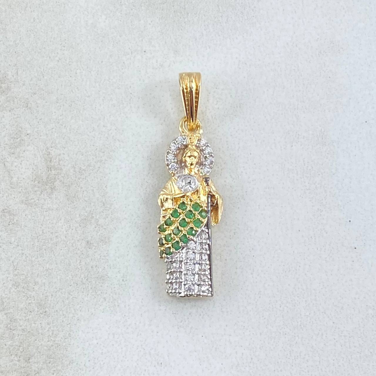 Dije San Judas 1.9gr / 2.7cm / Circones Blancos Verdes Dos Oros Amarillo Blanco 18K ©