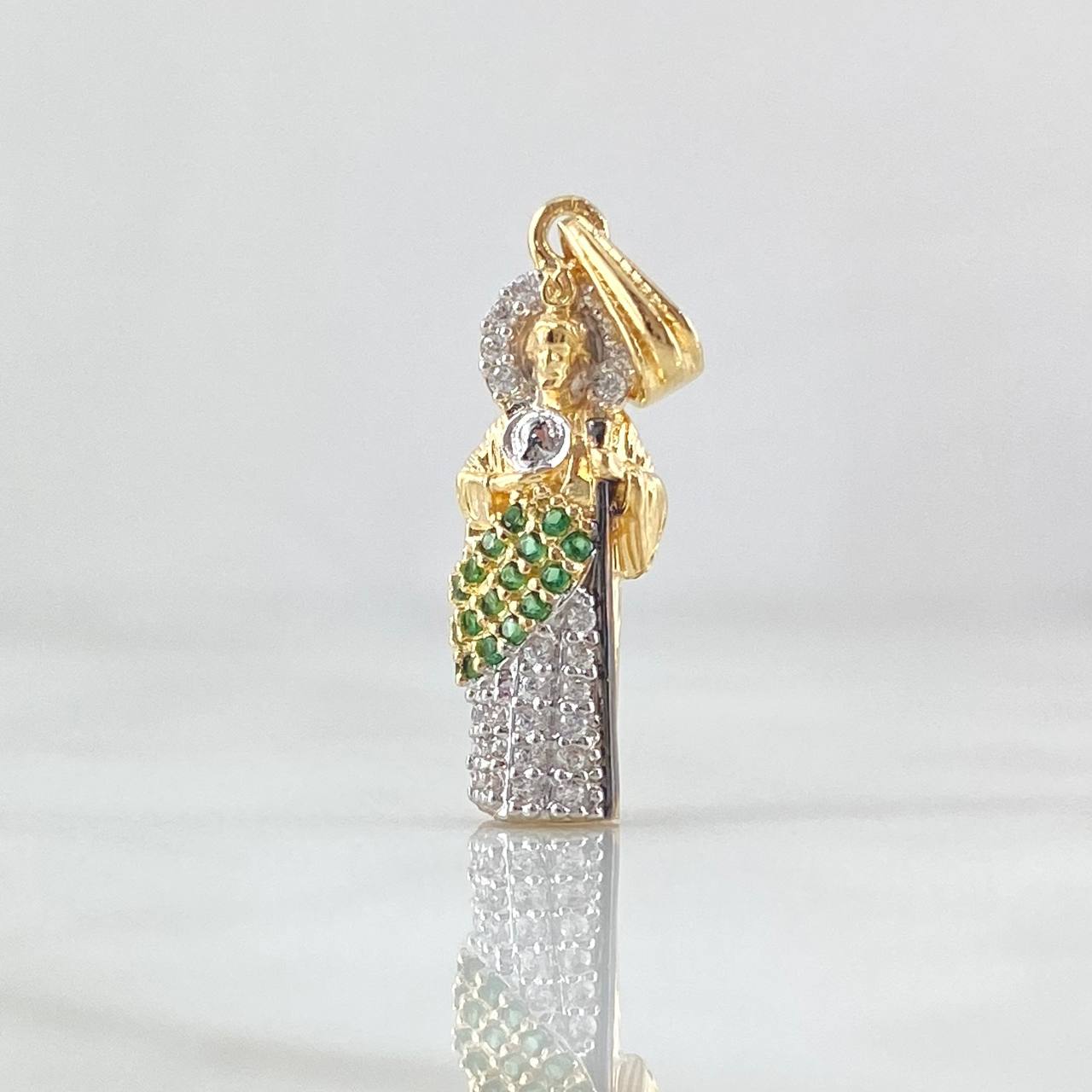 Dije San Judas 1.9gr / 2.7cm / Circones Blancos Verdes Dos Oros Amarillo Blanco 18K ©