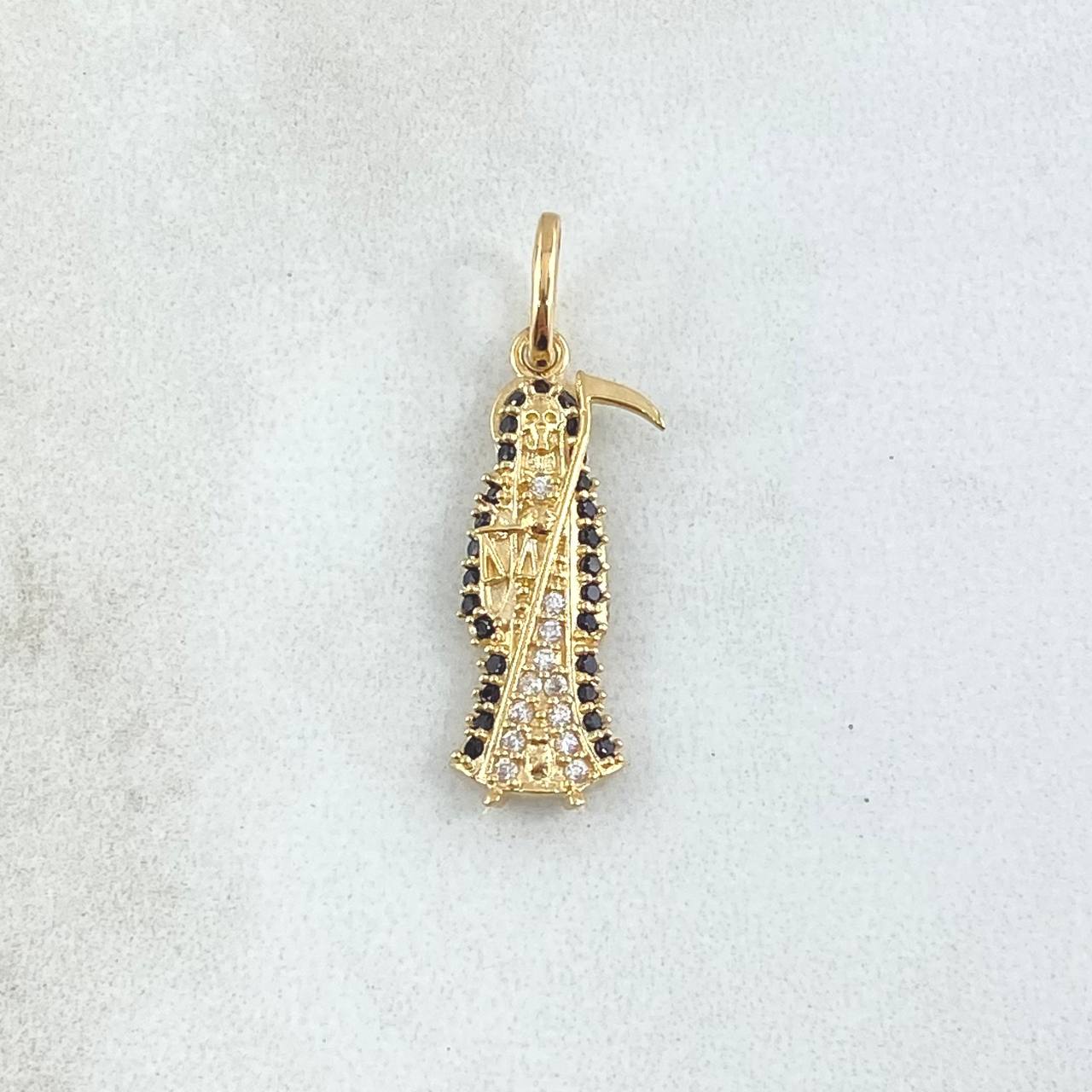 Dije Santa Muerte 1.3gr / 2.6cm / Circones Blancos Negros Oro Amarillo 18K *