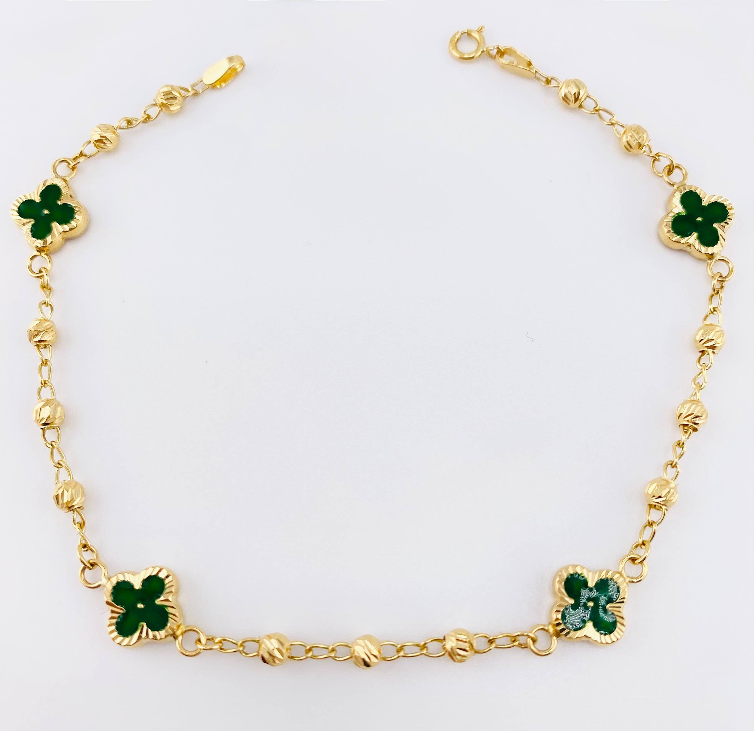 Pulso Militar Treboles Flores Verdes 3.25gr / 19cm / 8.2mm Oro Amarillo Nac.Esp. 18K *