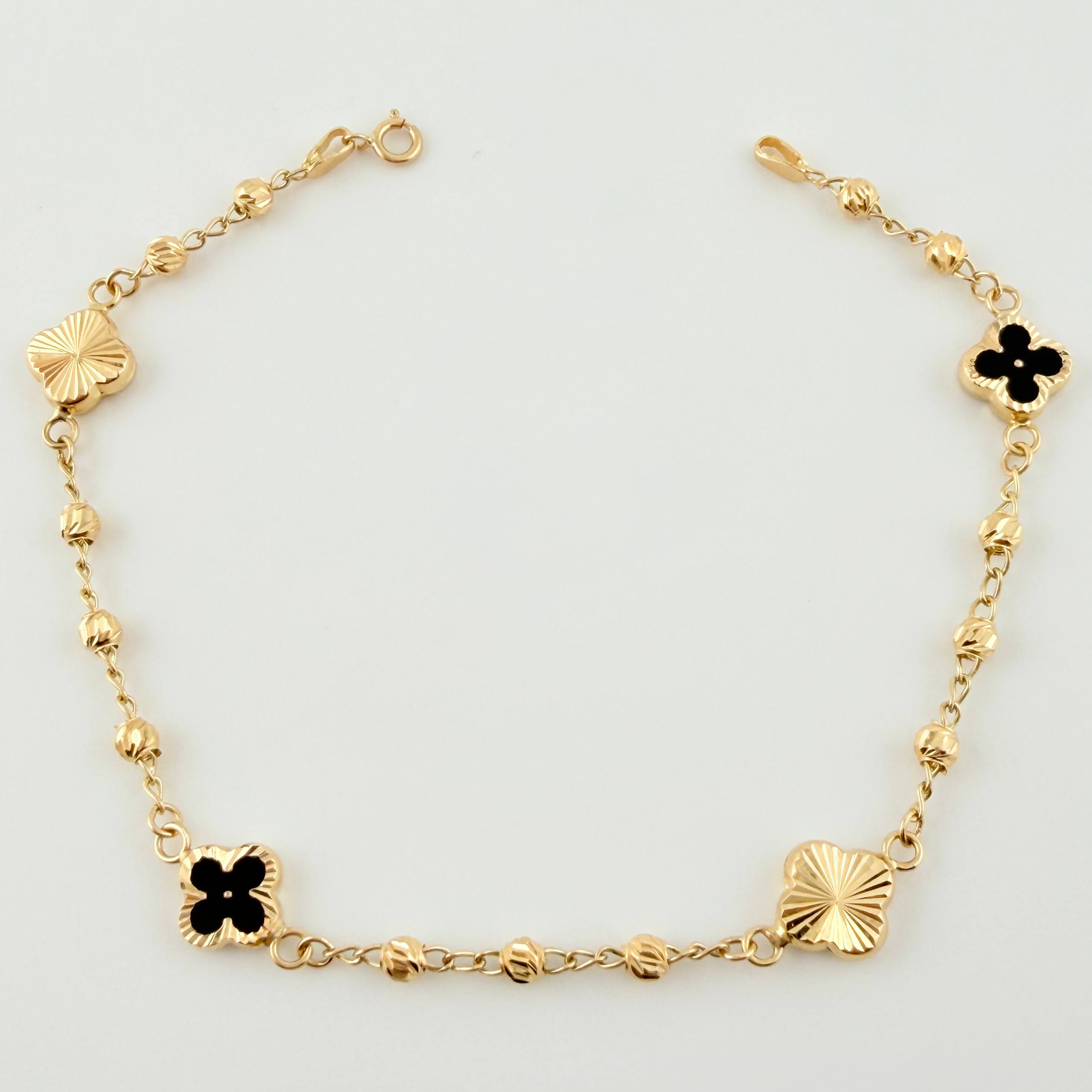 Pulso Militar Treboles Flores Negras-Diamantadas 3.5gr / 19cm / 8.2mm Oro Amarillo Nac.Esp. 18K *