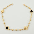 Pulso Militar Treboles Flores Negras-Diamantadas 3.5gr / 19cm / 8.2mm Oro Amarillo Nac.Esp. 18K *
