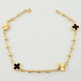 Pulso Militar Treboles Flores Negras-Diamantadas 3.5gr / 19cm / 8.2mm Oro Amarillo Nac.Esp. 18K *