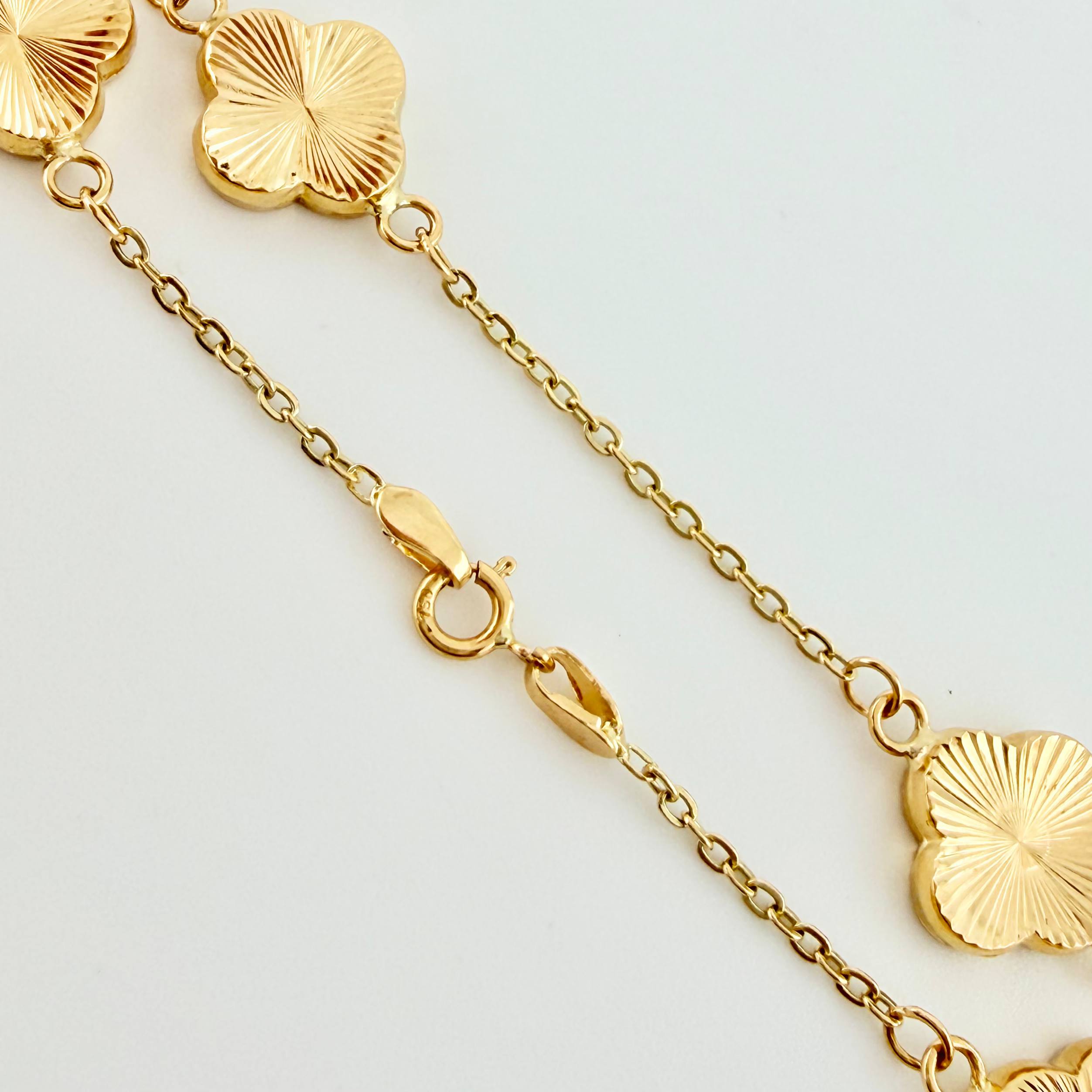 Pulso Aro seguido Treboles Diamantados 3.1gr / 18.5cm / 10mm Oro Amarillo Nac.Esp. 18K