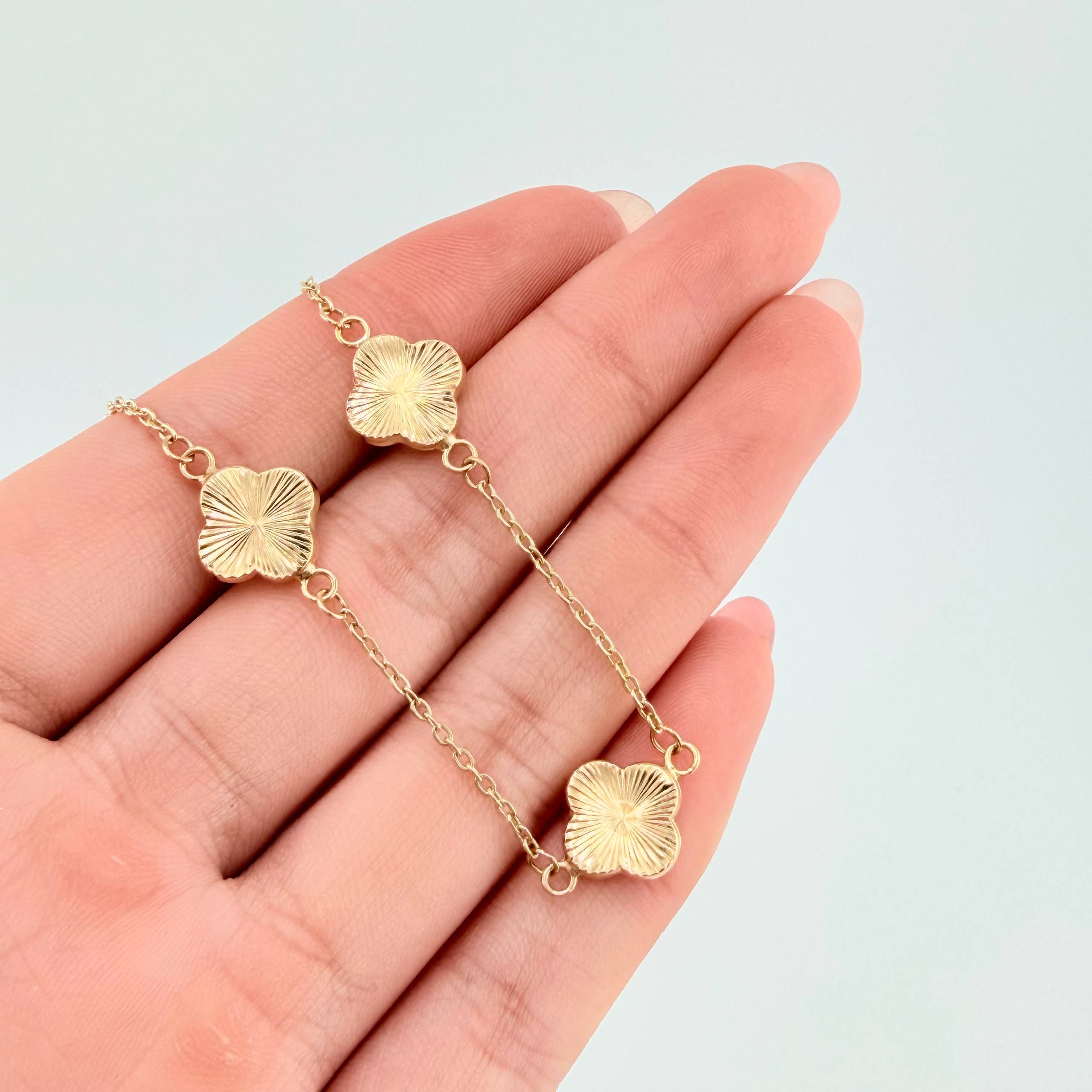 Pulso Aro seguido Treboles Diamantados 3.1gr / 18.5cm / 10mm Oro Amarillo Nac.Esp. 18K