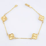 Pulso Aro seguido Treboles Flores Diamantadas 2.95gr / 19cm / 10mm Oro Amarillo Nac.Esp. 18K
