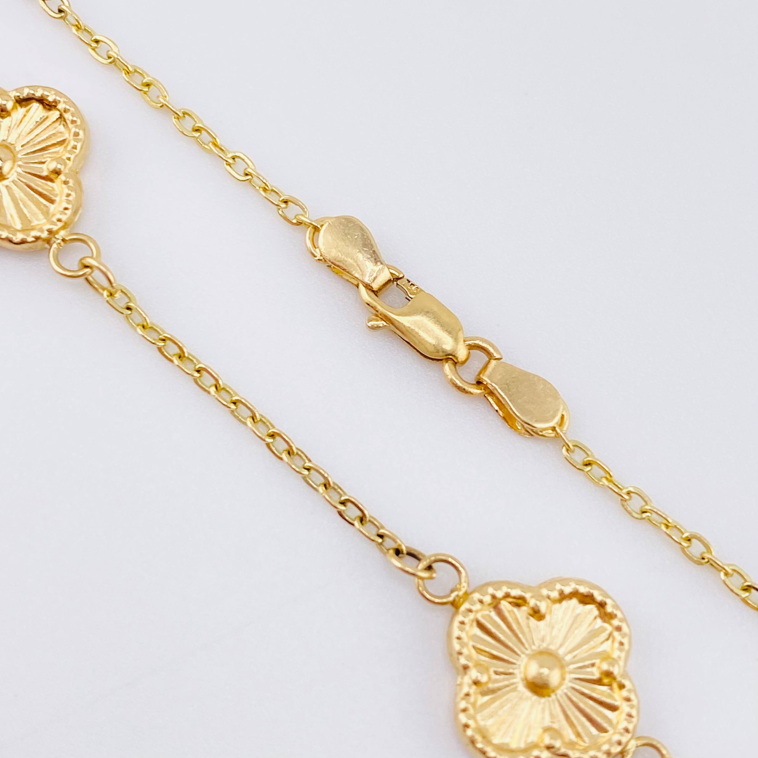 Pulso Aro seguido Treboles Flores Diamantadas 3.05gr / 18.5cm / 10mm Oro Amarillo Nac.Esp. 18K *