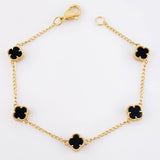 Pulso Espiga Trebol Onix Negro 4.55gr / 18.5cm / 7.6mm Oro Amarillo Nac.Esp. 18K *