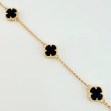 Pulso Espiga Trebol Onix Negro 4.55gr / 18.5cm / 7.6mm Oro Amarillo Nac.Esp. 18K *