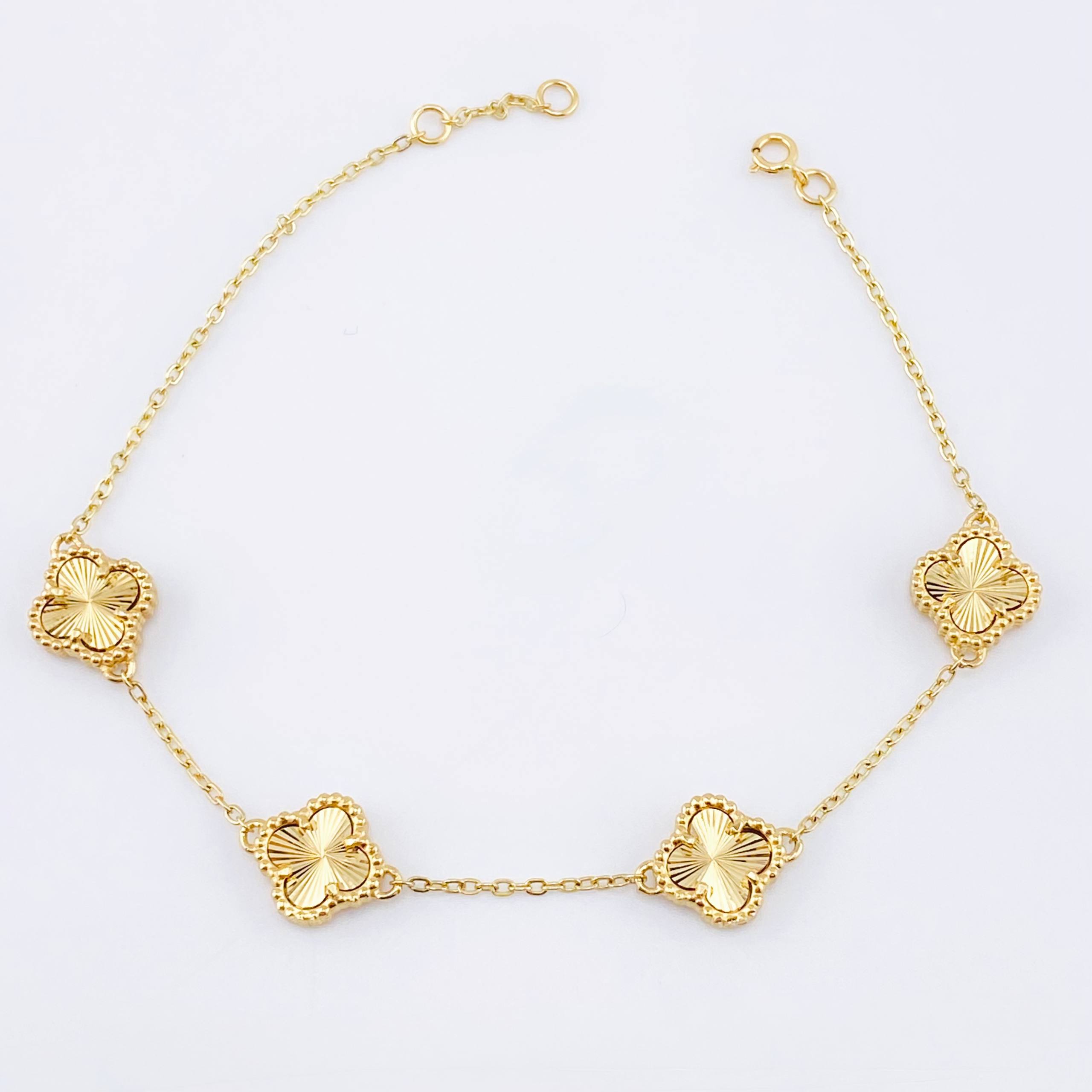 Pulso Aro seguido Trebol Diamantado 5.85gr / 18.5cm-20cm / 10mm Oro Amarillo Nac.Esp. 18K