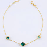 Pulso Aro seguido Trebol Malaquita Verde 2.45gr / 20cm-22.5cm / 7mm-5mm Oro Amarillo 18K