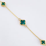 Pulso Aro seguido Trebol Malaquita Verde 2.45gr / 20cm-22.5cm / 7mm-5mm Oro Amarillo 18K