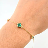 Pulso Aro seguido Trebol Malaquita Verde 2.45gr / 20cm-22.5cm / 7mm-5mm Oro Amarillo 18K