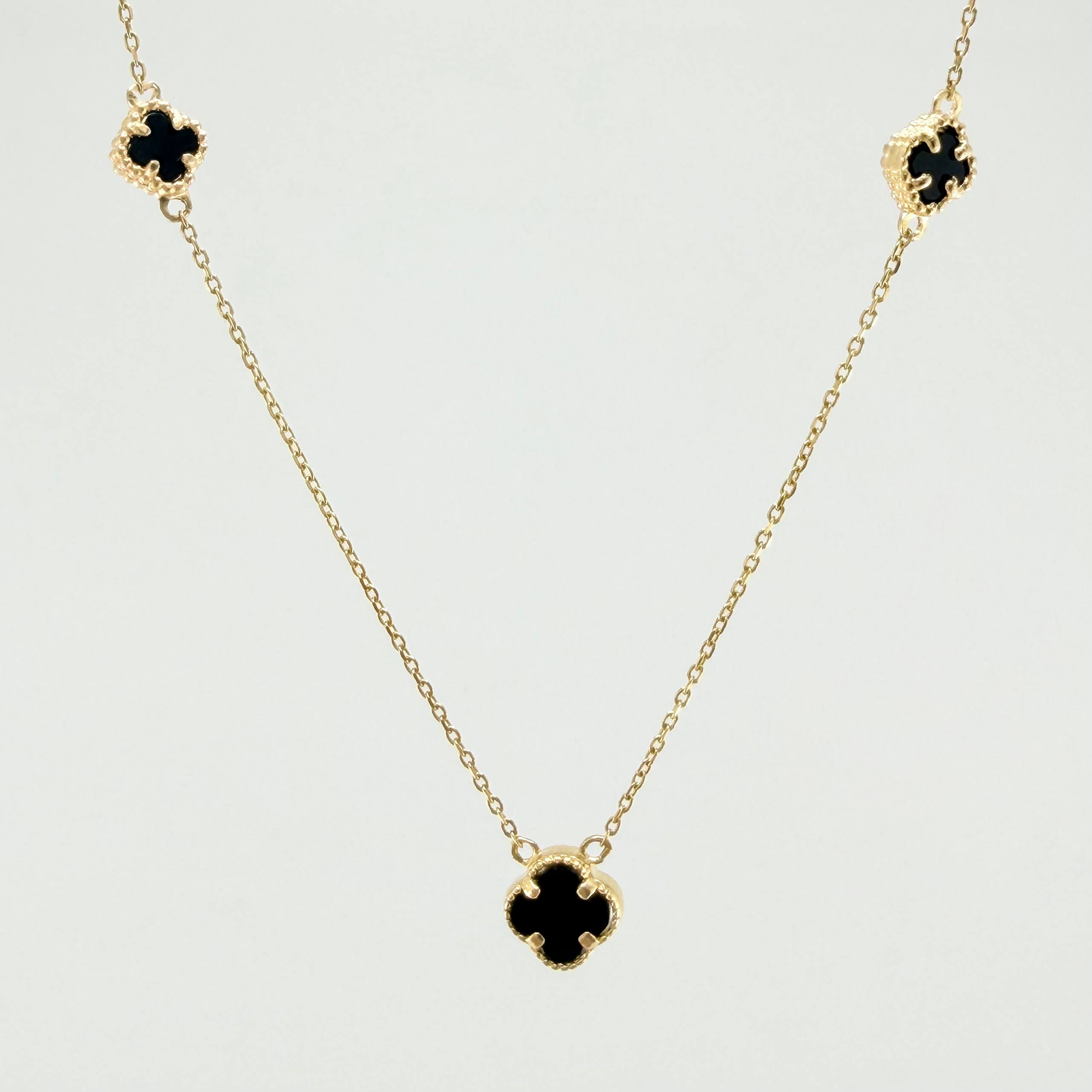 Cadena Aro seguido Trebol Onix Negro 3gr / 42.5cm-45.5cm / 7.5mm Oro Amarillo Nac.Esp. 18K