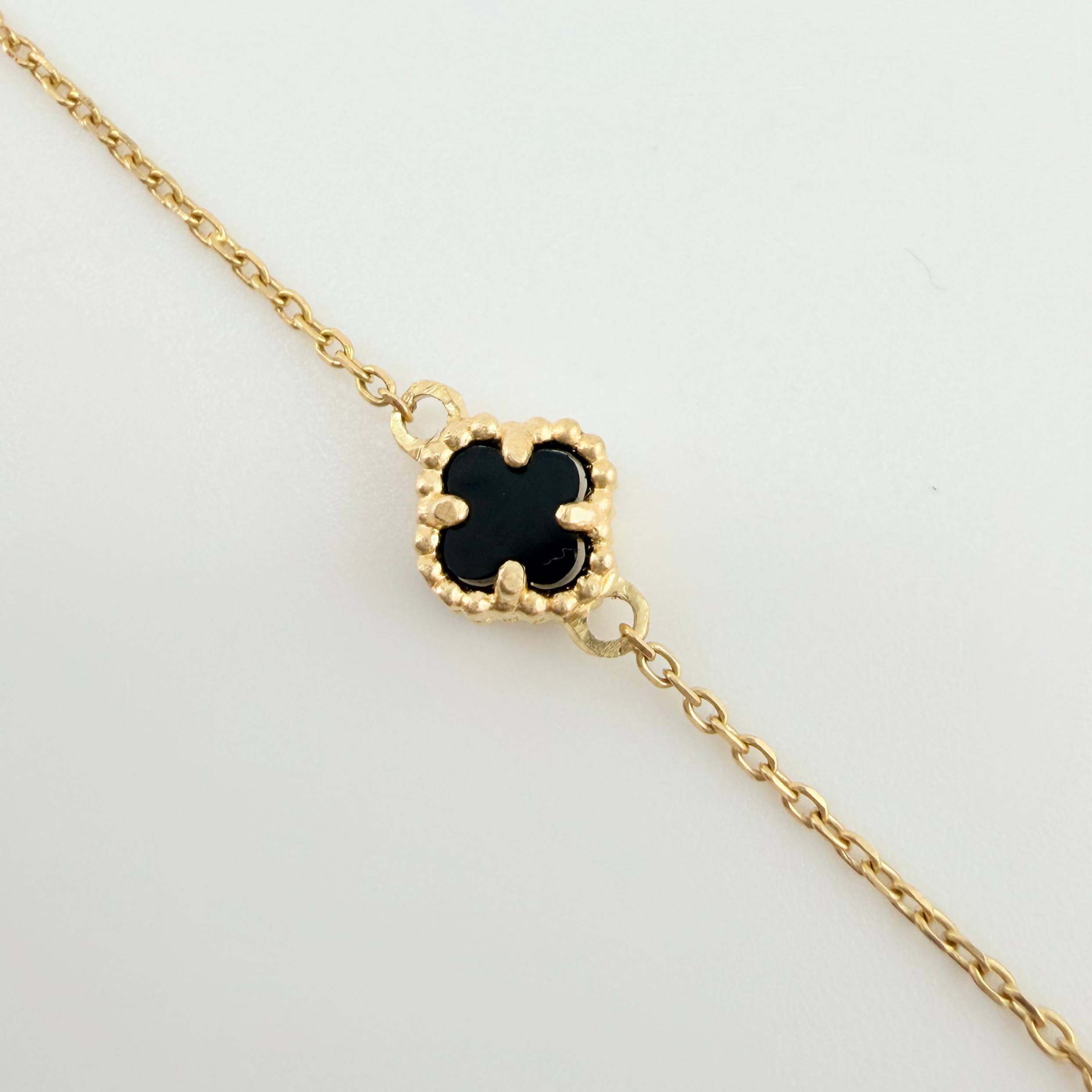Cadena Aro seguido Trebol Onix Negro 3gr / 42.5cm-45.5cm / 7.5mm Oro Amarillo Nac.Esp. 18K