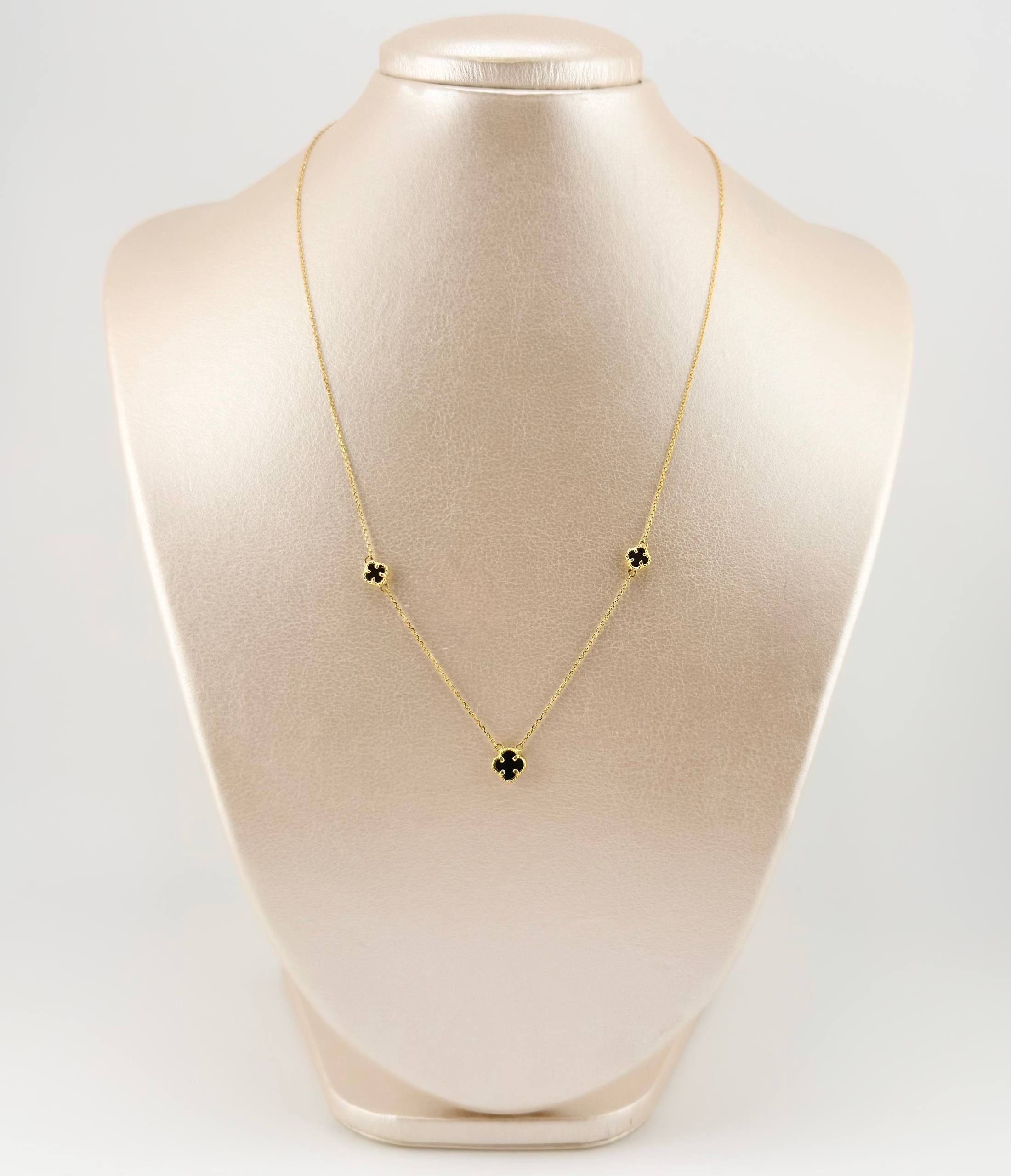Cadena Aro seguido Trebol Onix Negro 3gr / 42.5cm-45.5cm / 7.5mm Oro Amarillo Nac.Esp. 18K