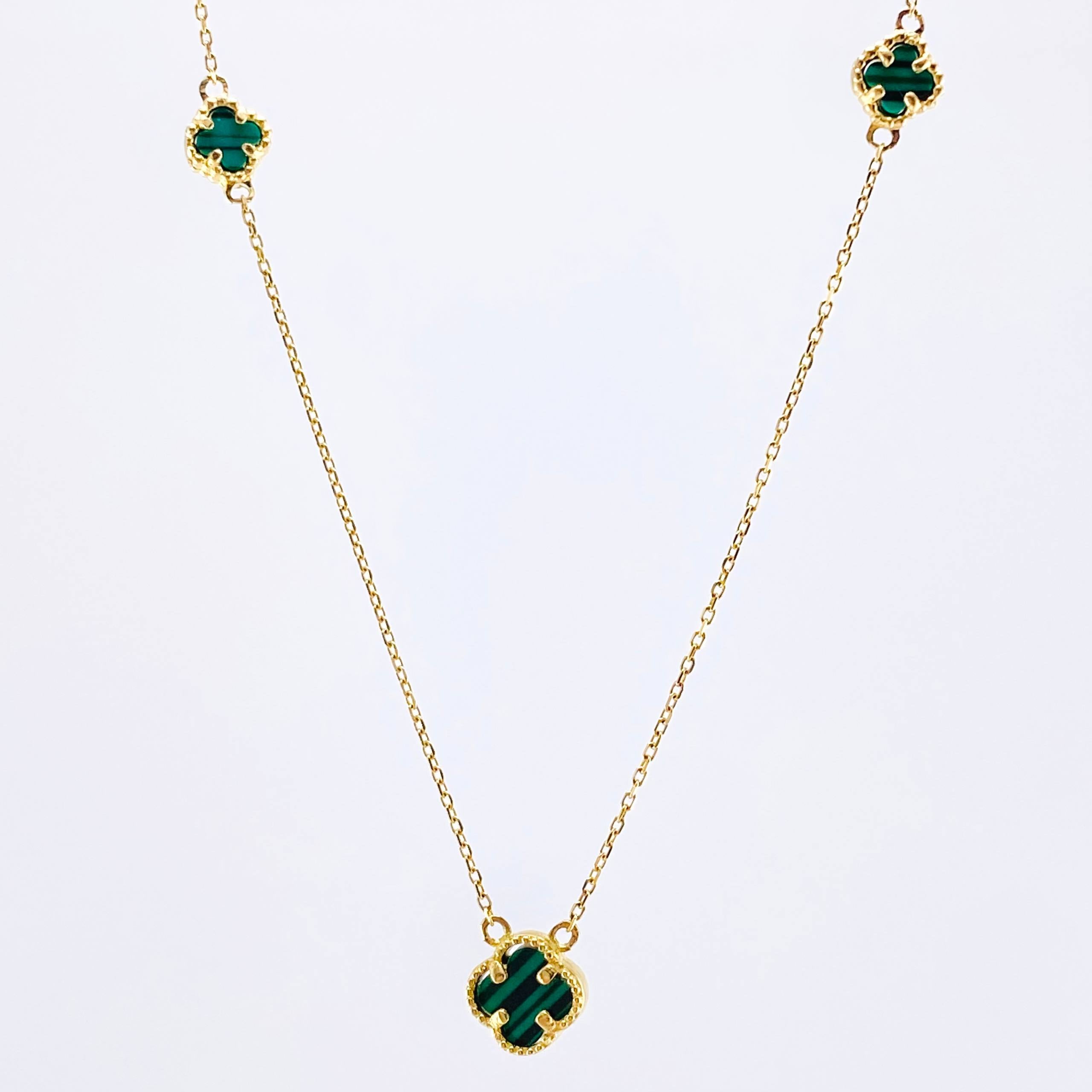Cadena Aro seguido Trebol Malaquita Verde 3.05gr / 44cm-47cm / 7.5mm Oro Amarillo Nac.Esp. 18K