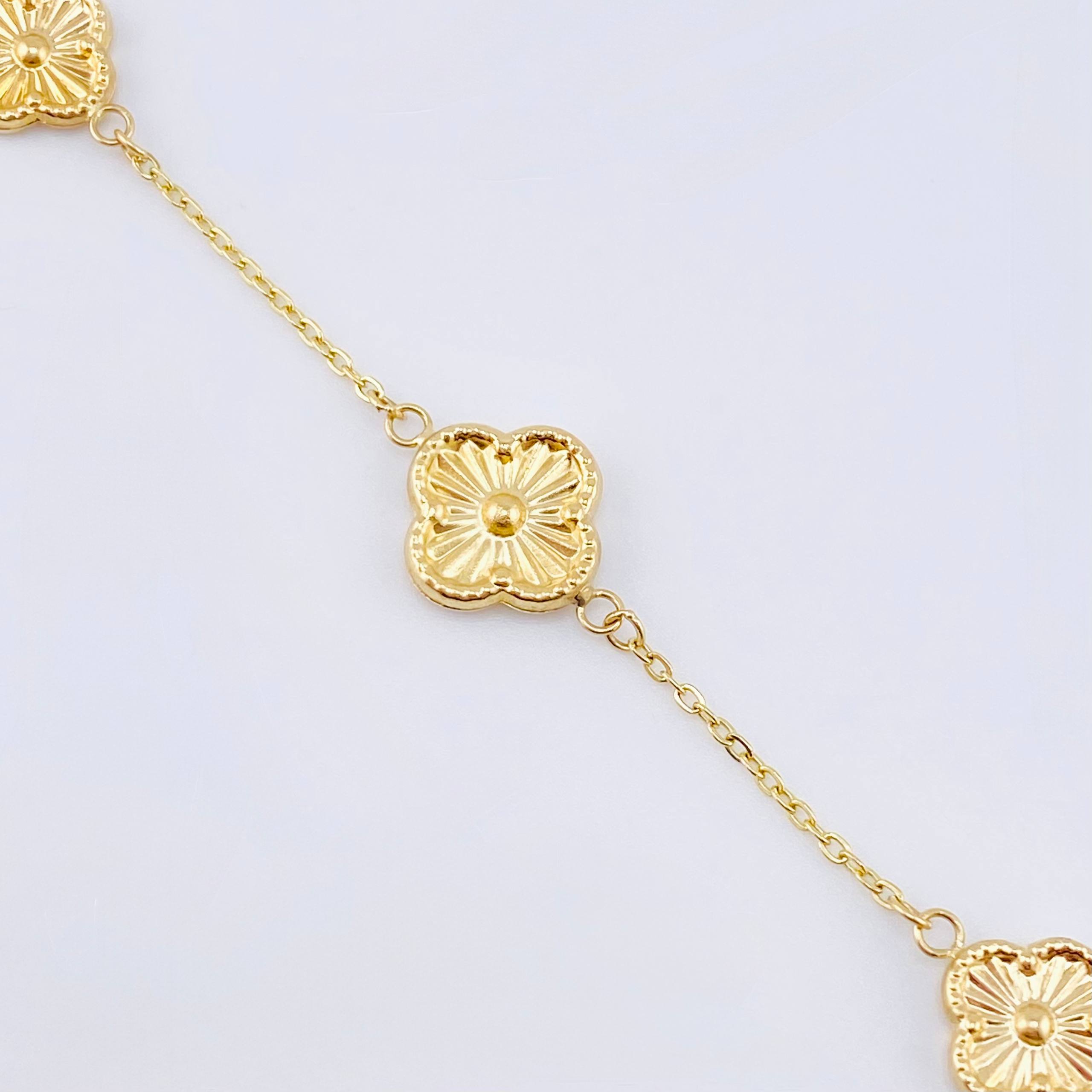 Pulso Aro seguido Treboles Flores Diamantadas 2.85gr / 19cm / 12mm-10mm Oro Amarillo Nac.Esp. 18K