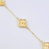 Pulso Aro seguido Treboles Flores Diamantadas 2.85gr / 19cm / 12mm-10mm Oro Amarillo Nac.Esp. 18K