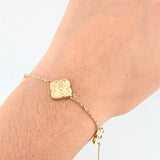 Pulso Aro seguido Treboles Flores Diamantadas 2.85gr / 19cm / 12mm-10mm Oro Amarillo Nac.Esp. 18K