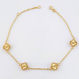Pulso Aro seguido Treboles Dobles Flores Diamantadas 3.95gr / 18cm-21cm / 7.6mm Oro Amarillo Nac.Esp. 18K