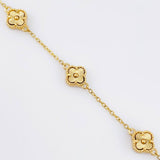 Pulso Aro seguido Treboles Dobles Flores Diamantadas 3.95gr / 18cm-21cm / 7.6mm Oro Amarillo Nac.Esp. 18K