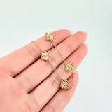 Pulso Aro seguido Treboles Dobles Flores Diamantadas 3.95gr / 18cm-21cm / 7.6mm Oro Amarillo Nac.Esp. 18K